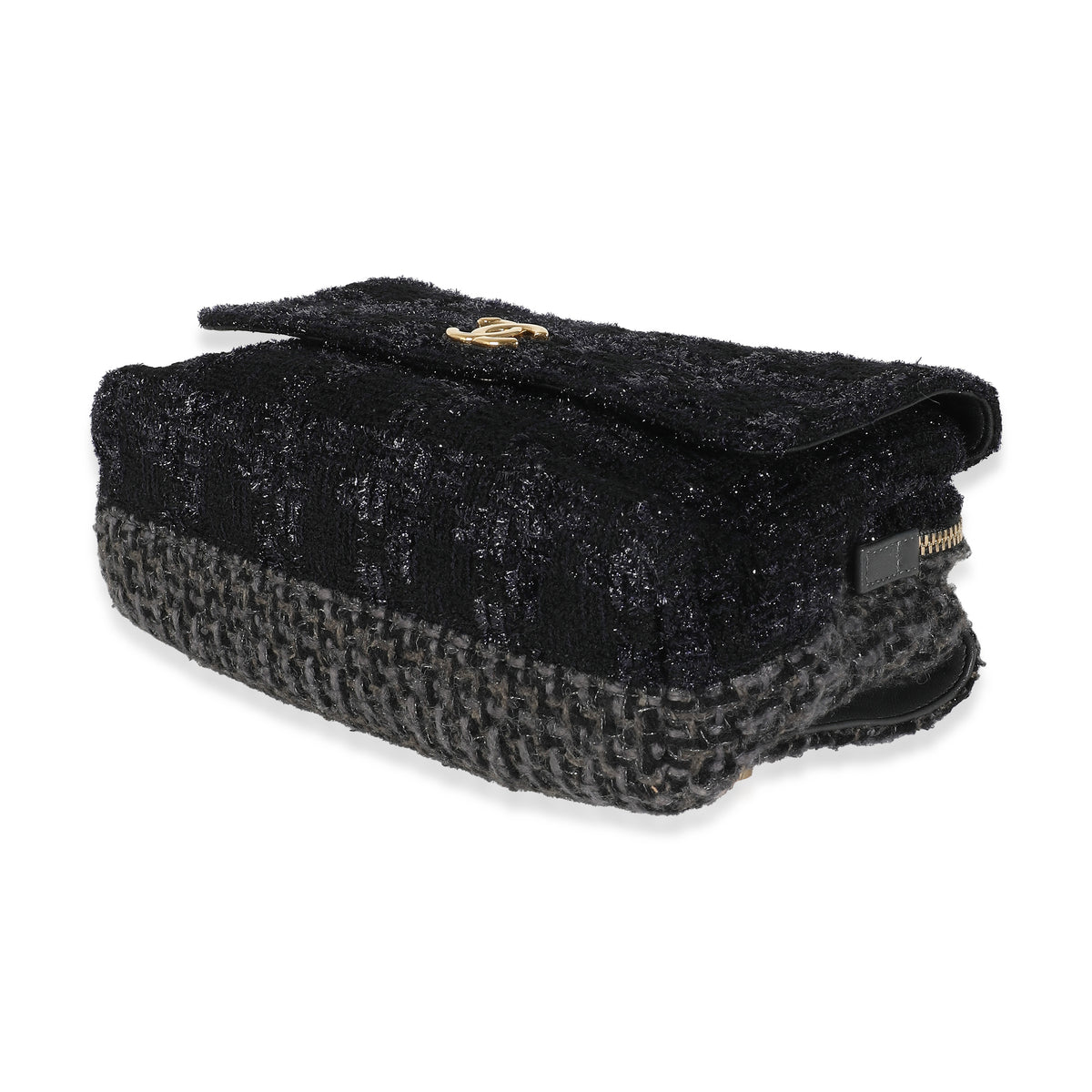 Hamburg Paris Black Metallic Tweed Medium Double Side Flap Bag