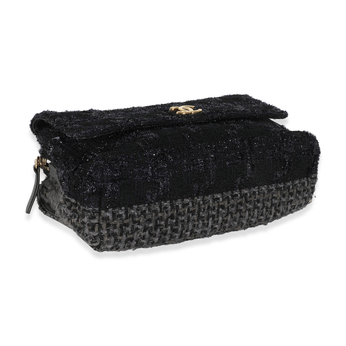 Hamburg Paris Black Metallic Tweed Medium Double Side Flap Bag