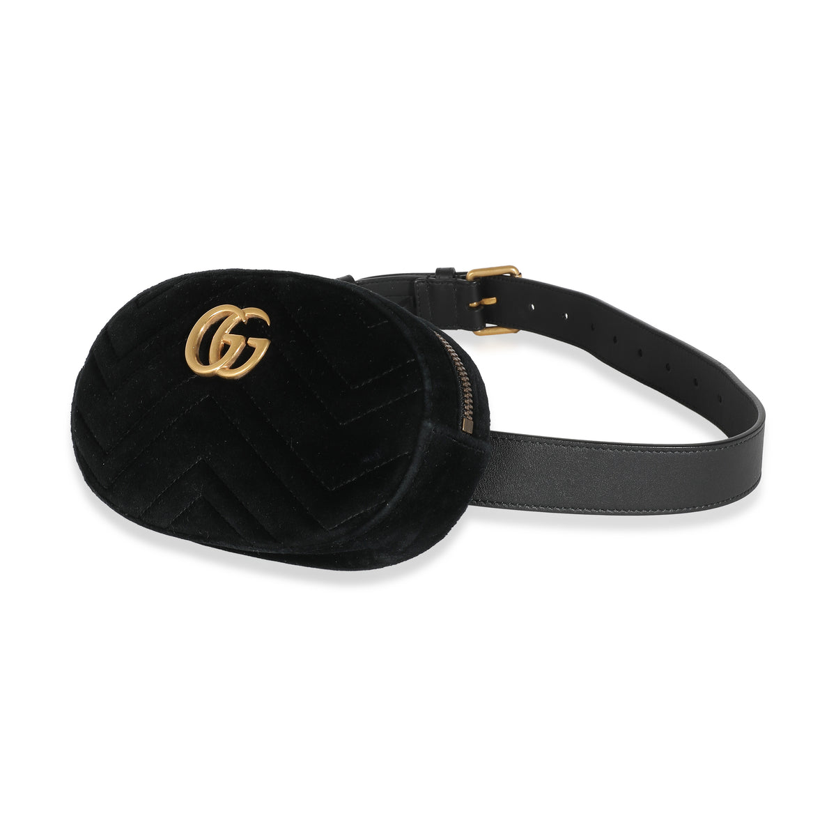 Black Matelasse Velvet GG Marmont Belt Bag