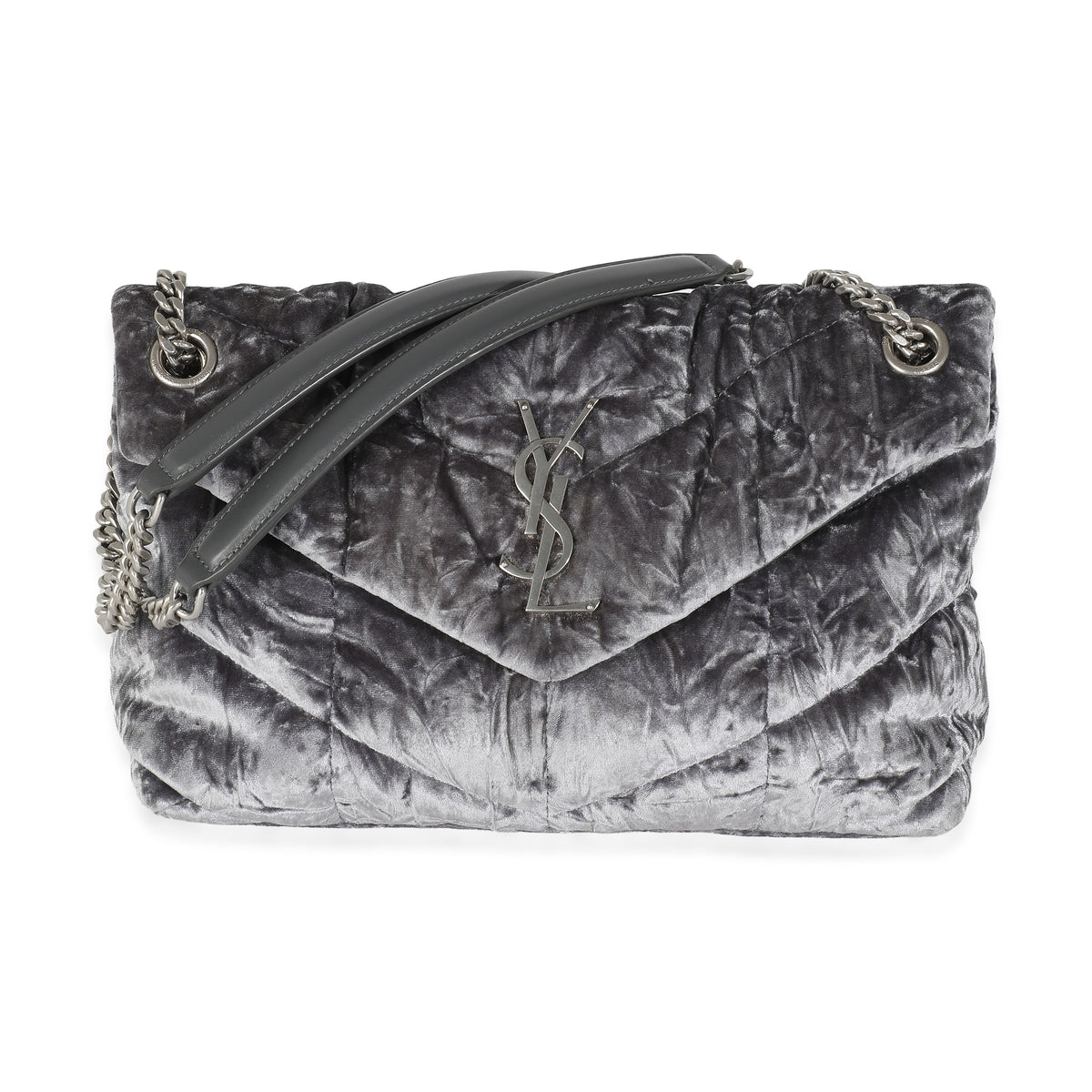 Iron Grey Crushed Velvet Small Loulou Puffer Bag