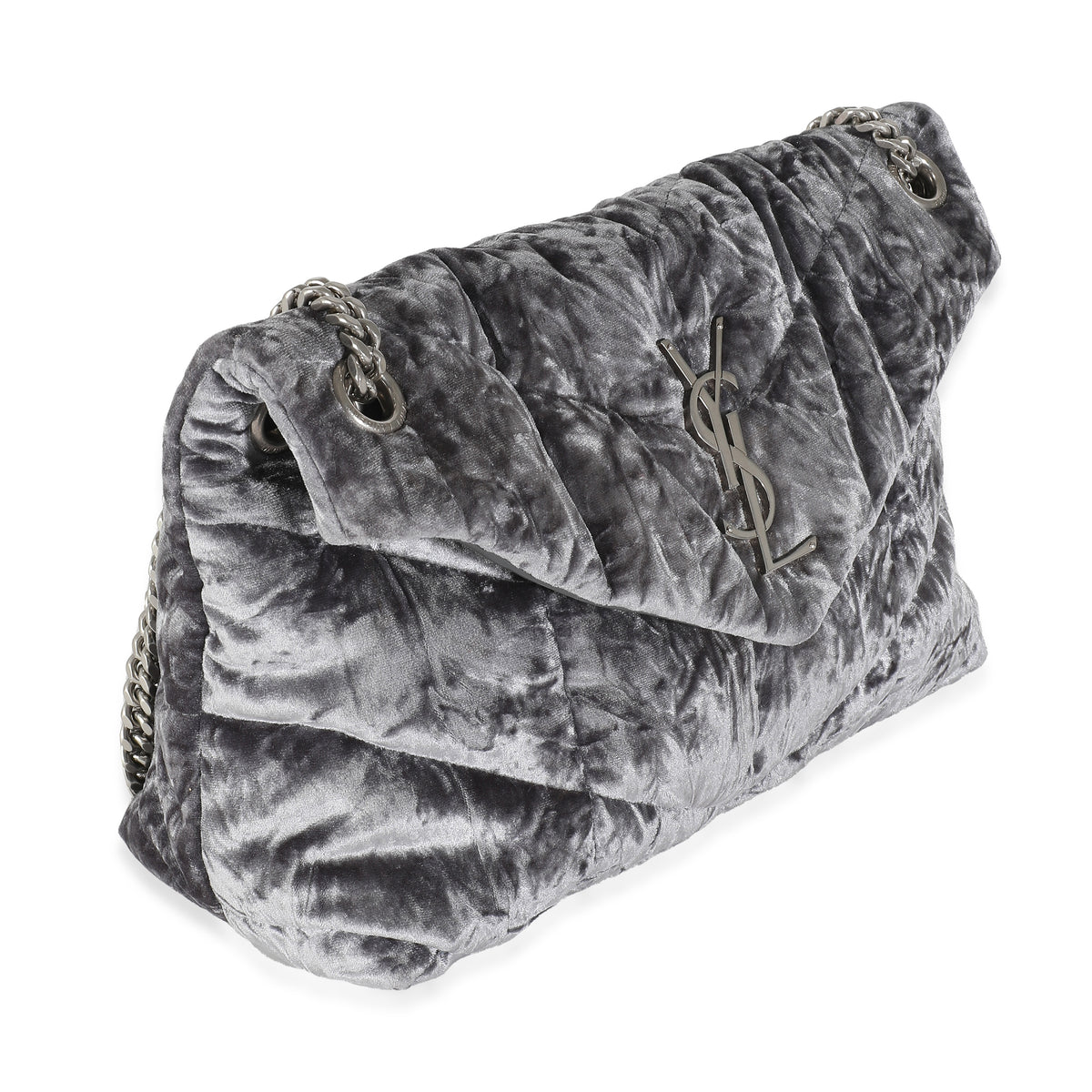 Iron Grey Crushed Velvet Small Loulou Puffer Bag