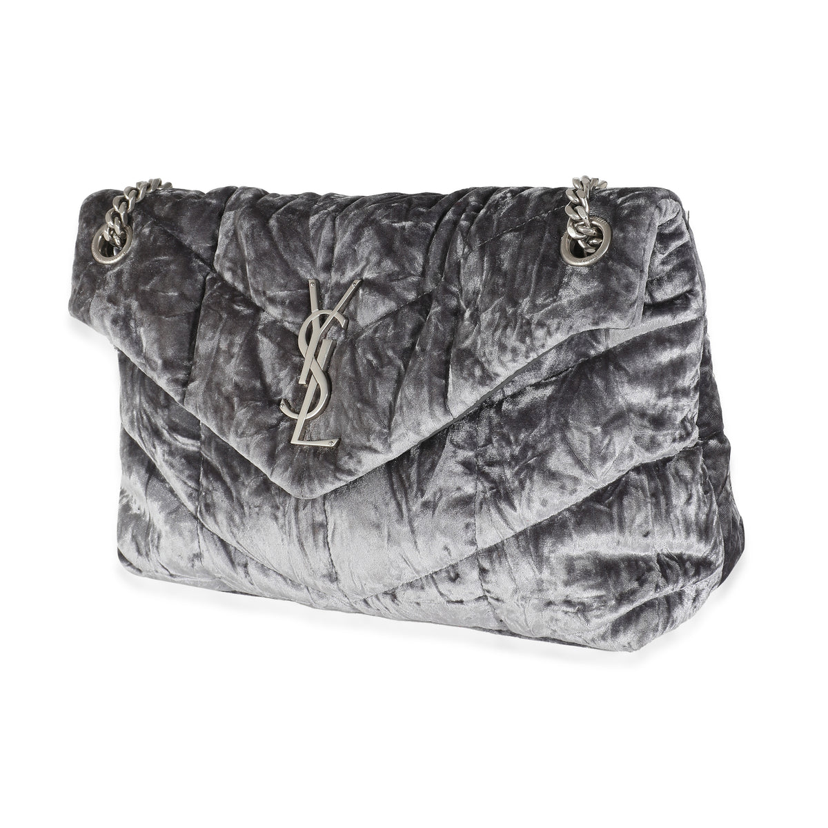 Iron Grey Crushed Velvet Small Loulou Puffer Bag