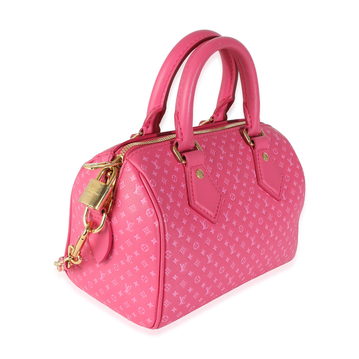 Rose Nanogram Embossed Calfskin Speedy Bandouliere 20