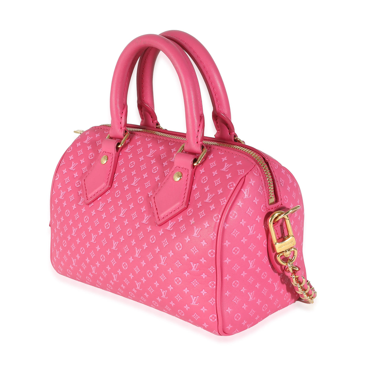 Rose Nanogram Embossed Calfskin Speedy Bandouliere 20