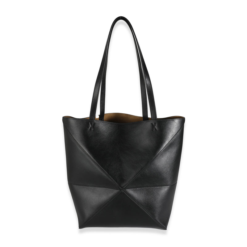 Black Calfskin Medium Puzzle Fold Tote