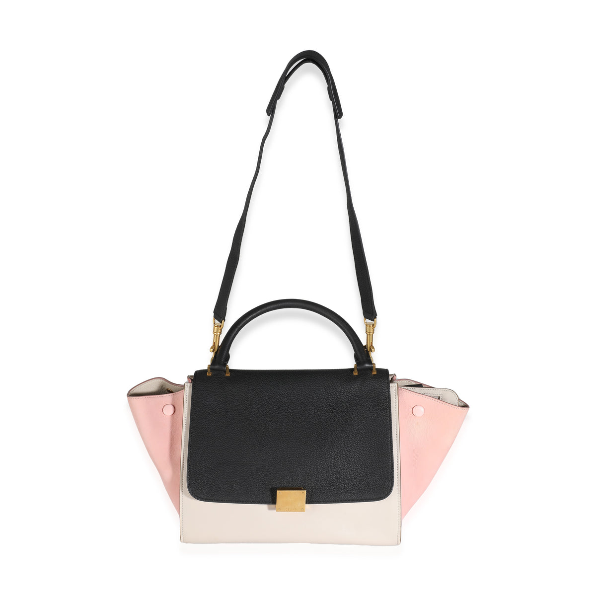 Black Grey Pink Suede Grained Calfskin Tricolor Small Trapeze Bag