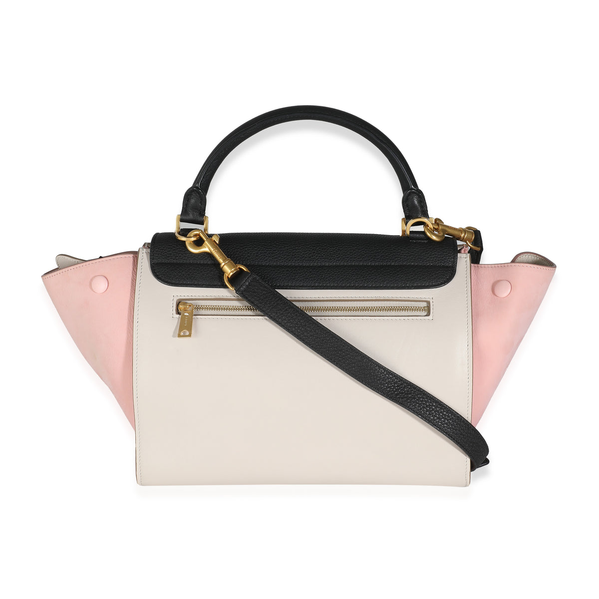 Black Grey Pink Suede Grained Calfskin Tricolor Small Trapeze Bag