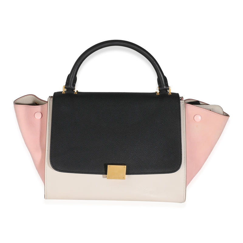 Black Grey Pink Suede Grained Calfskin Tricolor Small Trapeze Bag