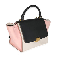 Black Grey Pink Suede Grained Calfskin Tricolor Small Trapeze Bag