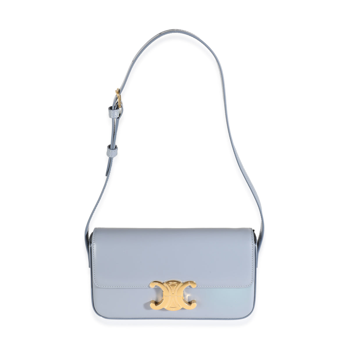 Pale Blue Shiny Calfskin Triomphe Shoulder Bag