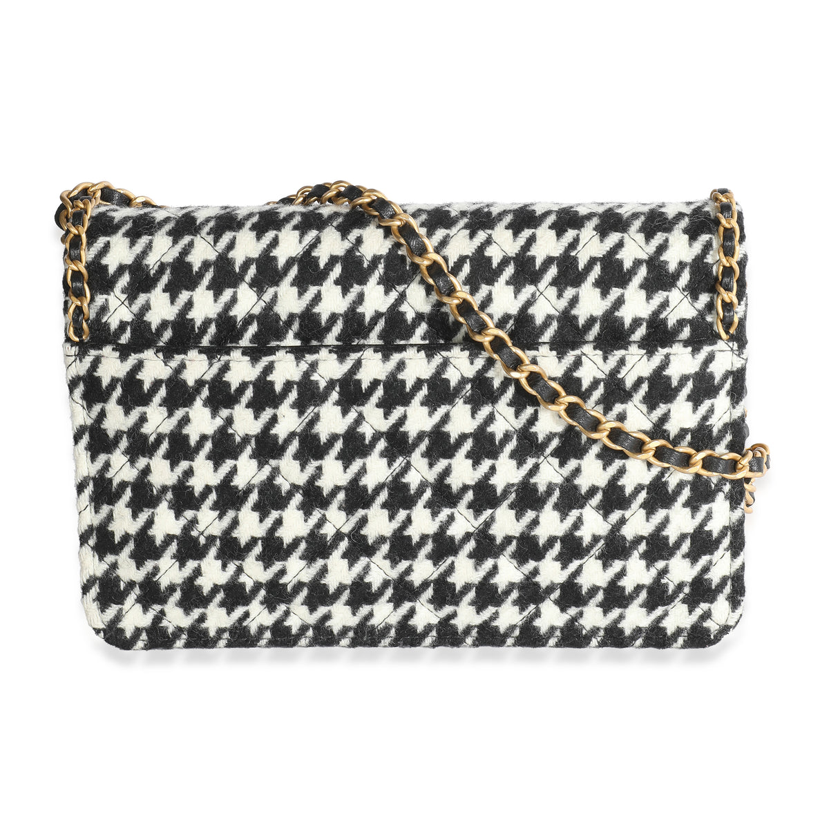 Black White Houndstooth Tweed Heart CC Wallet On Chain