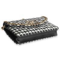 Black White Houndstooth Tweed Heart CC Wallet On Chain