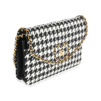 Black White Houndstooth Tweed Heart CC Wallet On Chain