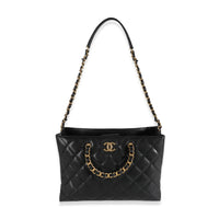 24S Black Quilted  Small Metal Handle Shopping Bag