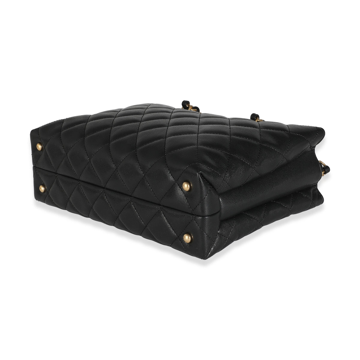 24S Black Quilted  Small Metal Handle Shopping Bag