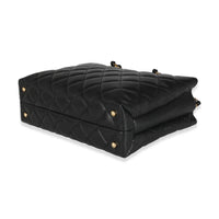 24S Black Quilted  Small Metal Handle Shopping Bag