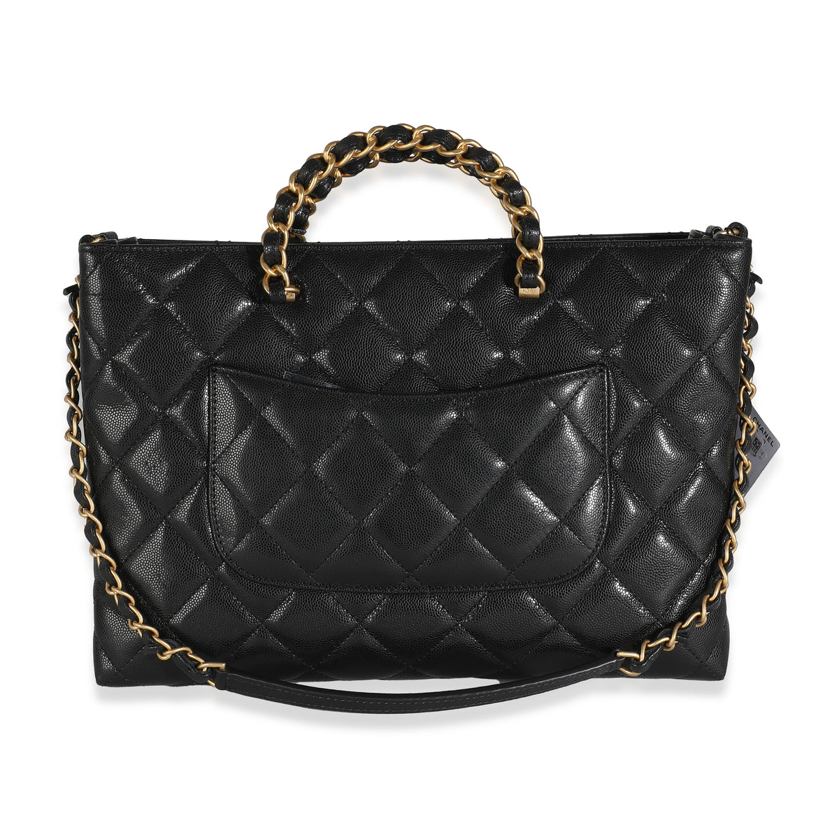 24S Black Quilted  Small Metal Handle Shopping Bag