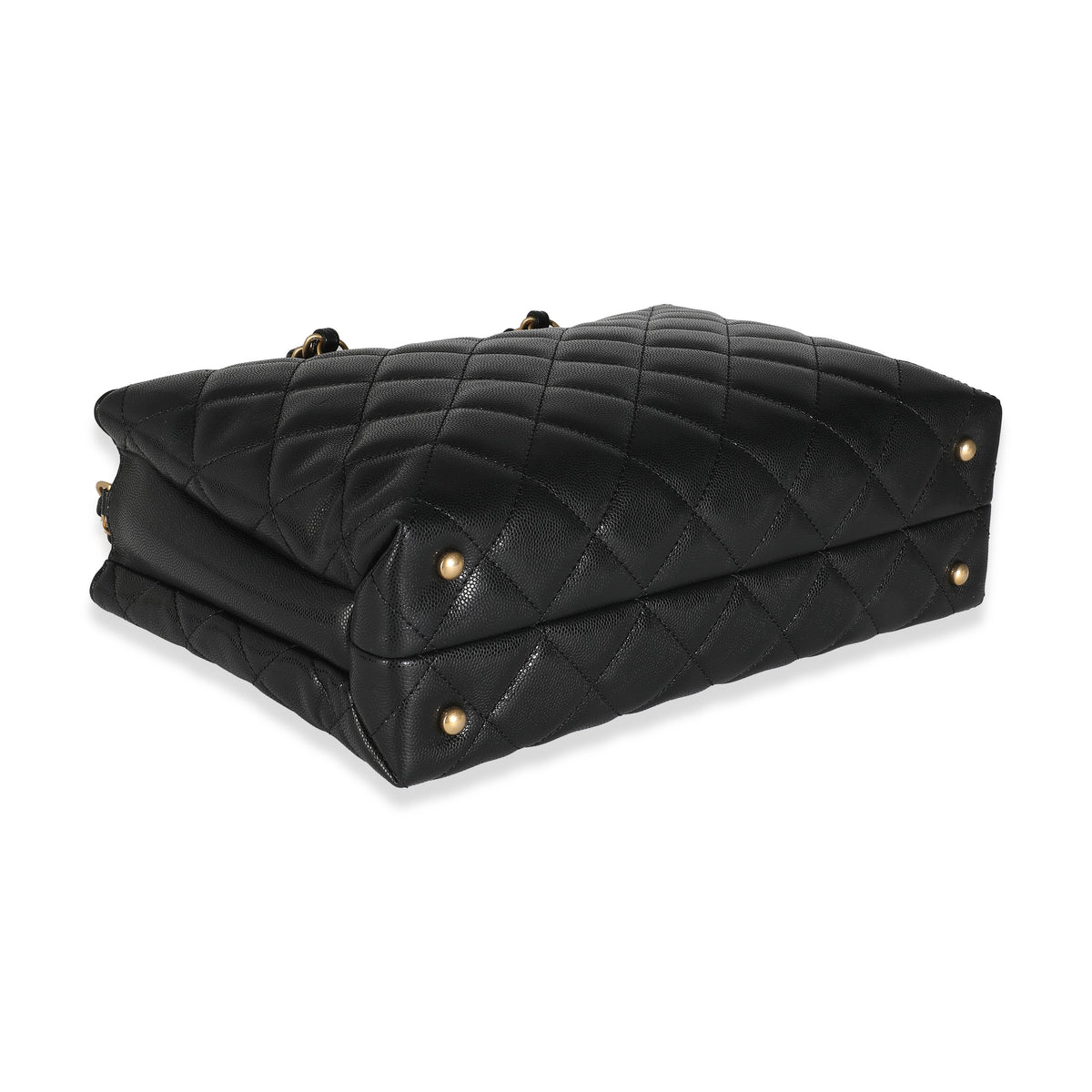 24S Black Quilted  Small Metal Handle Shopping Bag