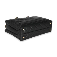 24S Black Quilted  Small Metal Handle Shopping Bag