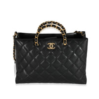 24S Black Quilted  Small Metal Handle Shopping Bag