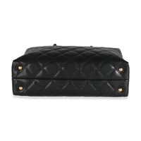 24S Black Quilted  Small Metal Handle Shopping Bag