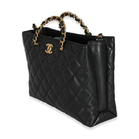24S Black Quilted  Small Metal Handle Shopping Bag