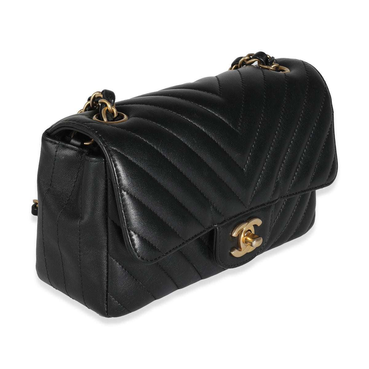 Black Chevron Quilted Calfskin Mini Rectangular Flap Bag