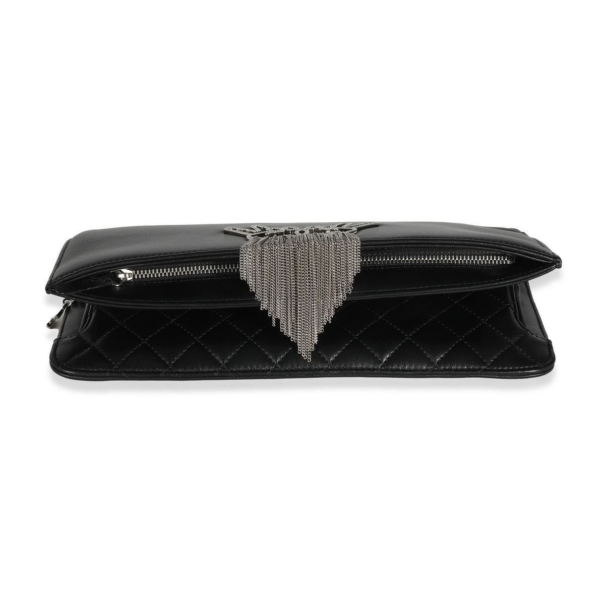 Chanel Black Lambskin Crystal Peace Sign Emoji Fold Over Clutch Handbag stamp