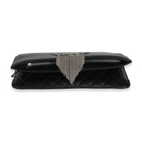 Chanel Black Lambskin Crystal Peace Sign Emoji Fold Over Clutch Handbag stamp