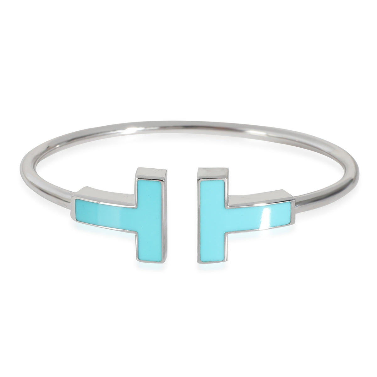 Tiffany T Wire Bracelet With Turquoise, Large Model 18k White Gold