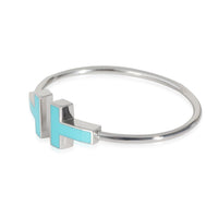 Tiffany T Wire Bracelet With Turquoise, Large Model 18k White Gold