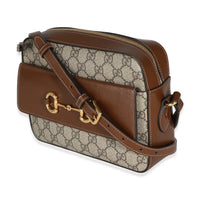 Beige Brown GG Supreme Monogram Small Horsebit 1955 Shoulder Bag