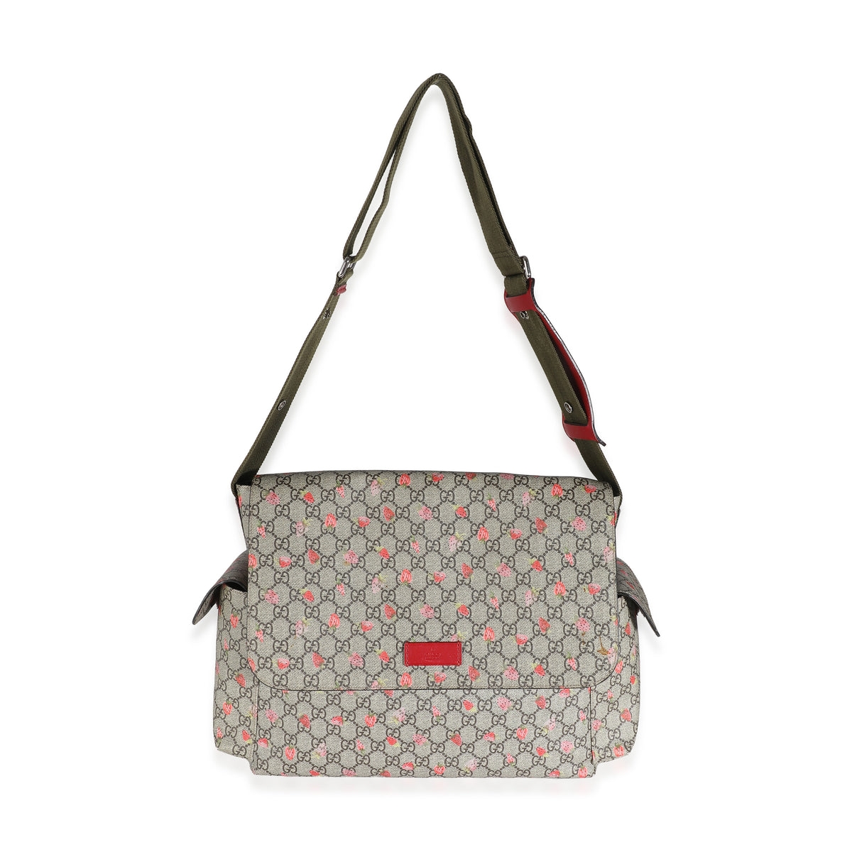 Beige GG Supreme Strawberry Canvas Diaper Bag