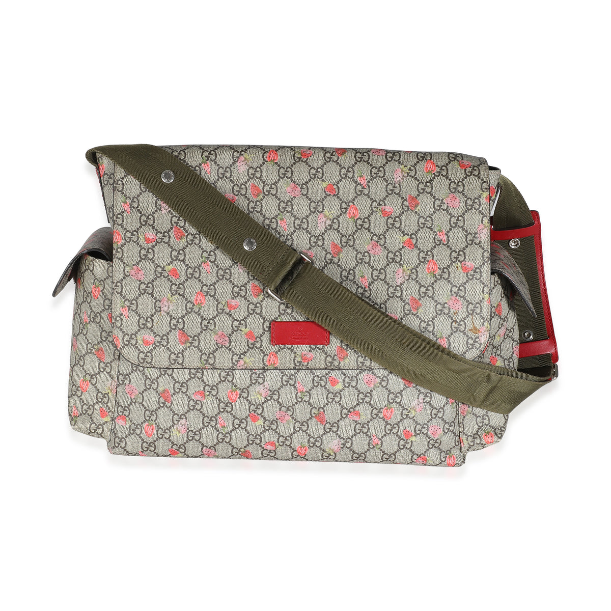 Beige GG Supreme Strawberry Canvas Diaper Bag