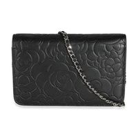 Black Camellia Lambskin Wallet On Chain