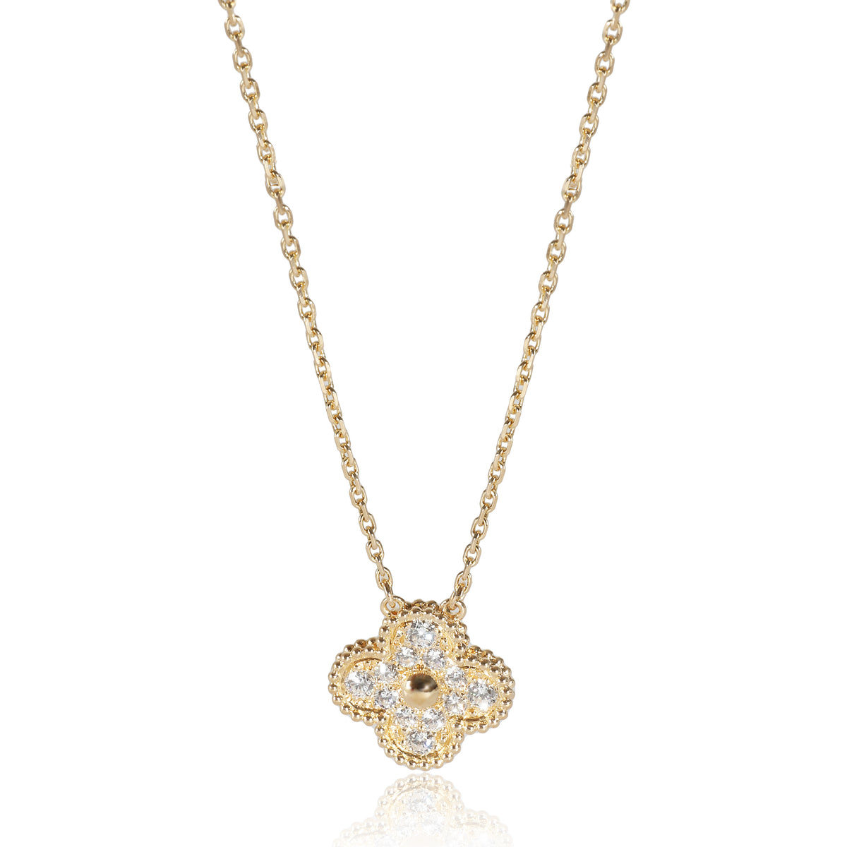 Vintage Alhambra Diamond Pendant 18K Yellow Gold, 0.48 CTW