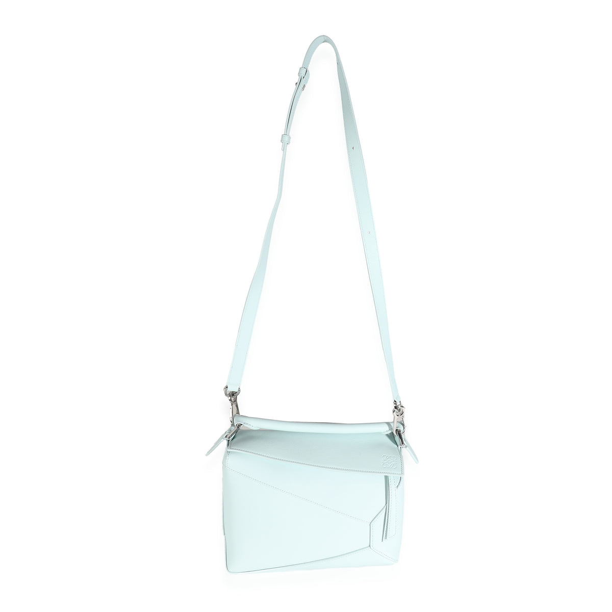 Light Blue Grained Calfskin Small Puzzle Edge Bag