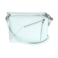 Light Blue Grained Calfskin Small Puzzle Edge Bag