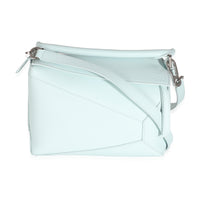 Light Blue Grained Calfskin Small Puzzle Edge Bag