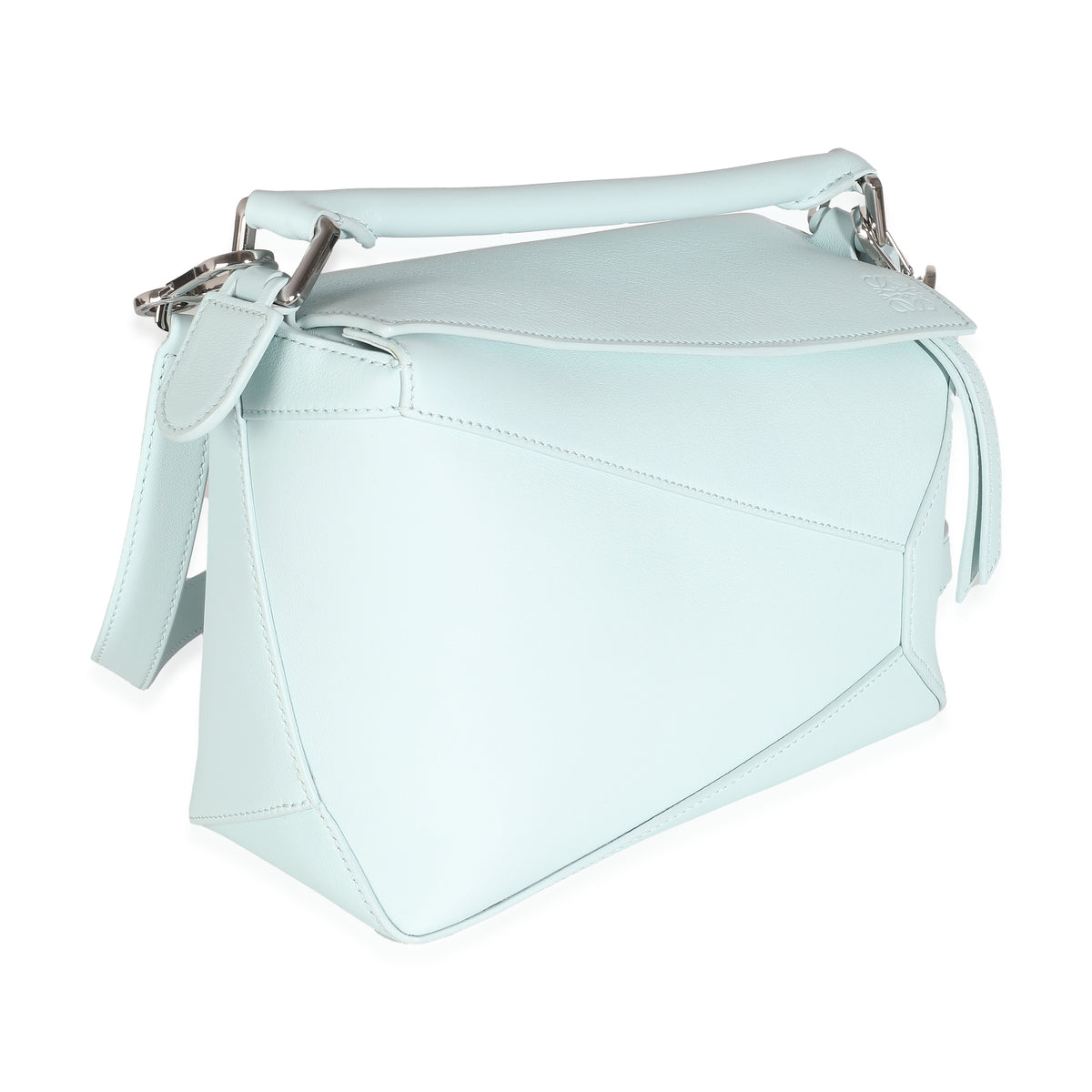 Light Blue Grained Calfskin Small Puzzle Edge Bag