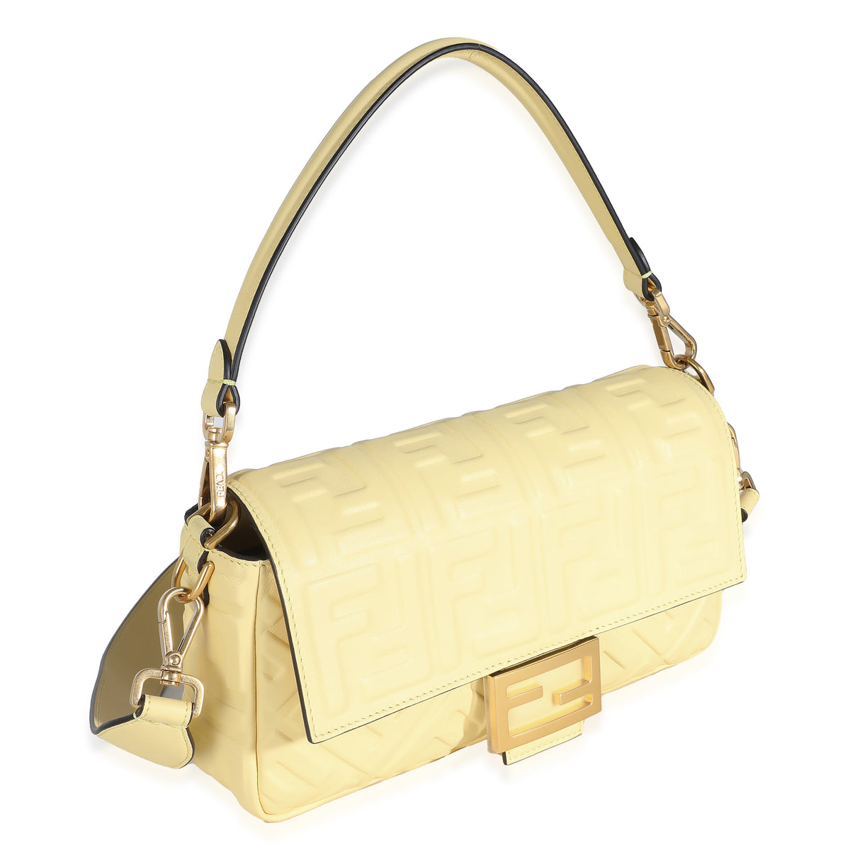 Yellow Nappa FF 1974 Embossed Medium Baguette Bag