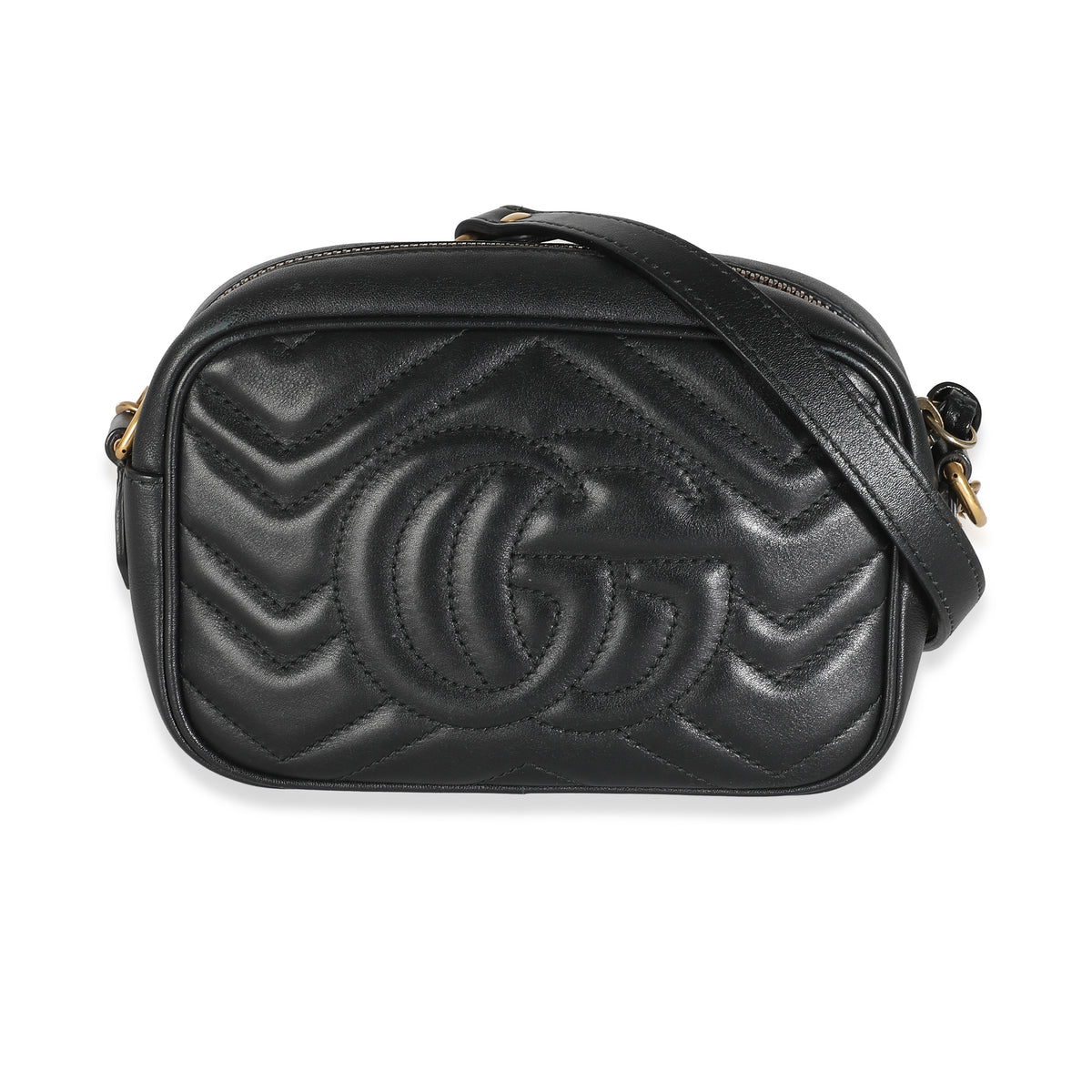 Black Matelasse Chevron Mini GG Marmont Camera Bag