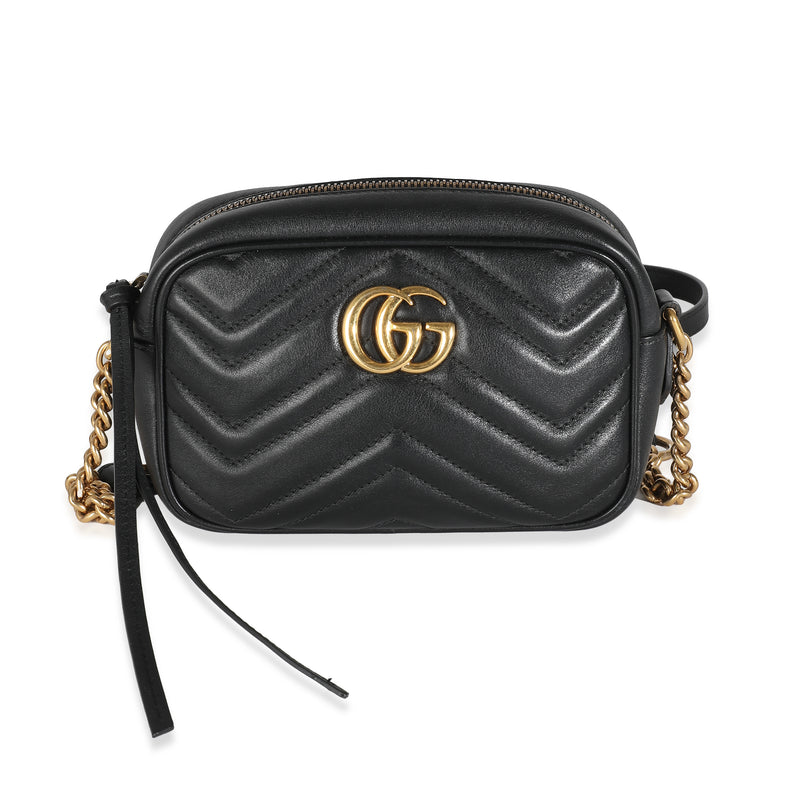 Black Matelasse Chevron Mini GG Marmont Camera Bag