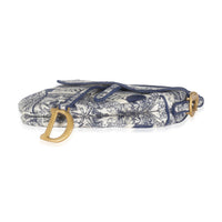 Blue Toile De Jouy Embroidery Canvas Saddle Bag