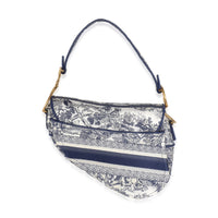 Blue Toile De Jouy Embroidery Canvas Saddle Bag