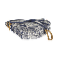 Blue Toile De Jouy Embroidery Canvas Saddle Bag