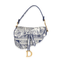 Blue Toile De Jouy Embroidery Canvas Saddle Bag