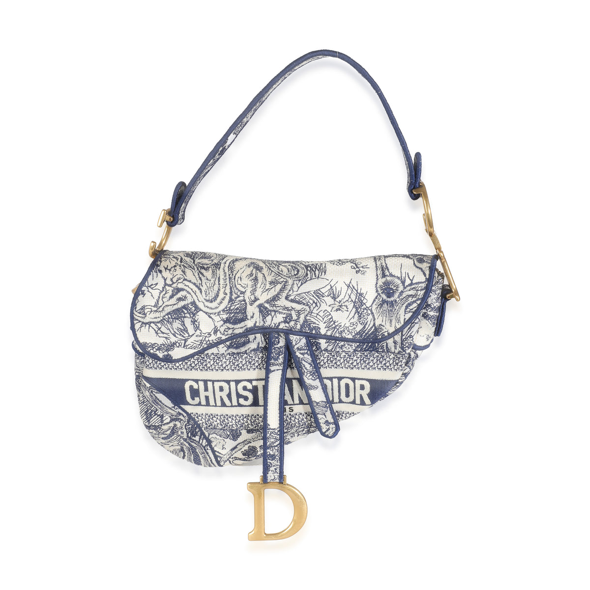 Blue Toile De Jouy Embroidery Canvas Saddle Bag