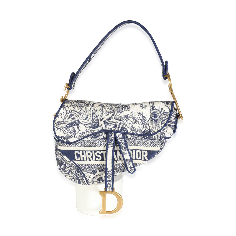 Blue Toile De Jouy Embroidery Canvas Saddle Bag