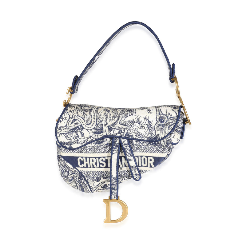 Blue Toile De Jouy Embroidery Canvas Saddle Bag